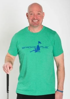 Stroke Play Golf Apparel Stroke Play Men's T-Shirt -Hot Sale golf clubs Shop Stroke Play logo tshirt t logo green front cotton poly